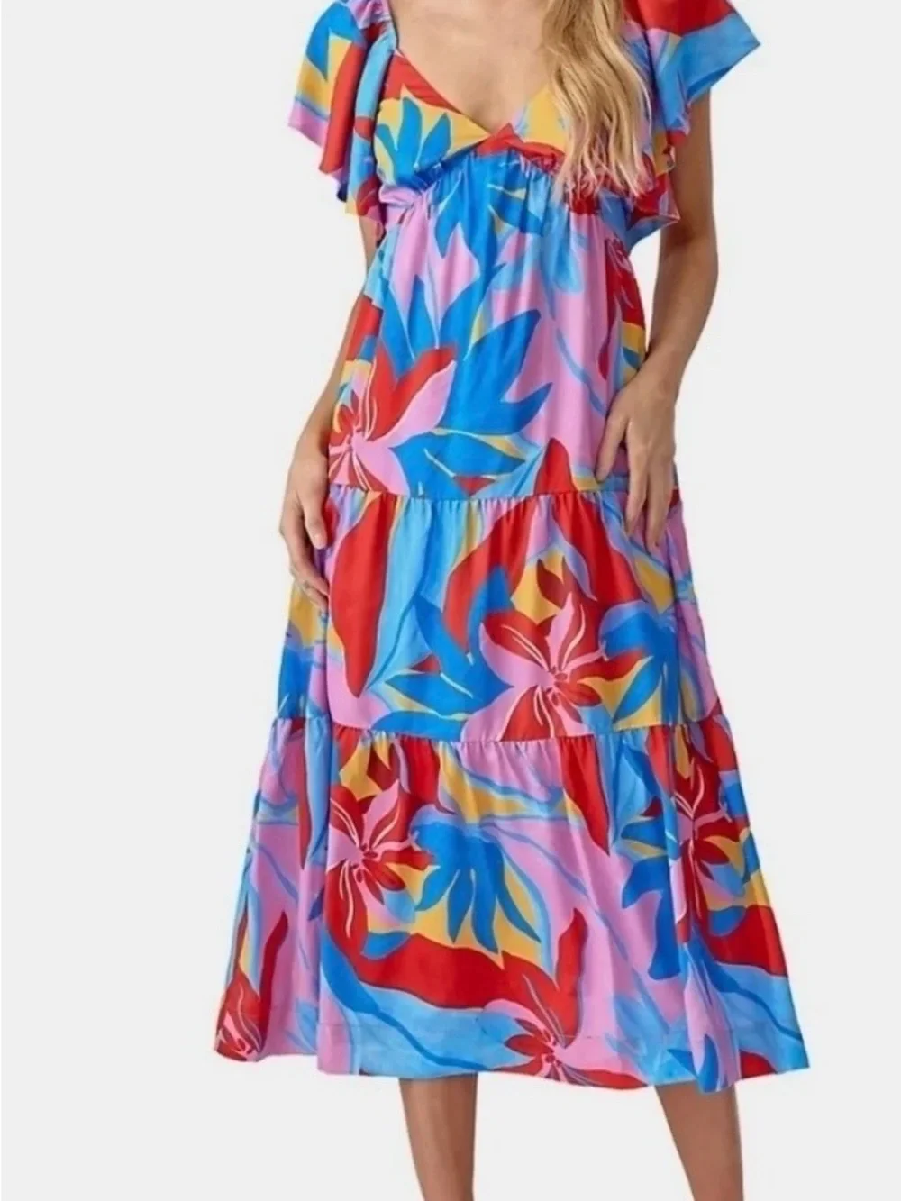 Adelyn Rae Vibrant Multicolor Floral Ruffle Dress - Picture 5 of 6